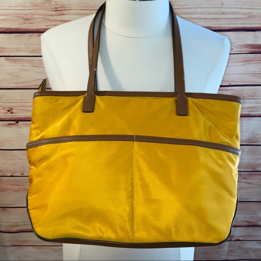 Michael Kors Kempton Golden Yellow Pocket Nylon Leather Trim Bag - Picture 3 of 14